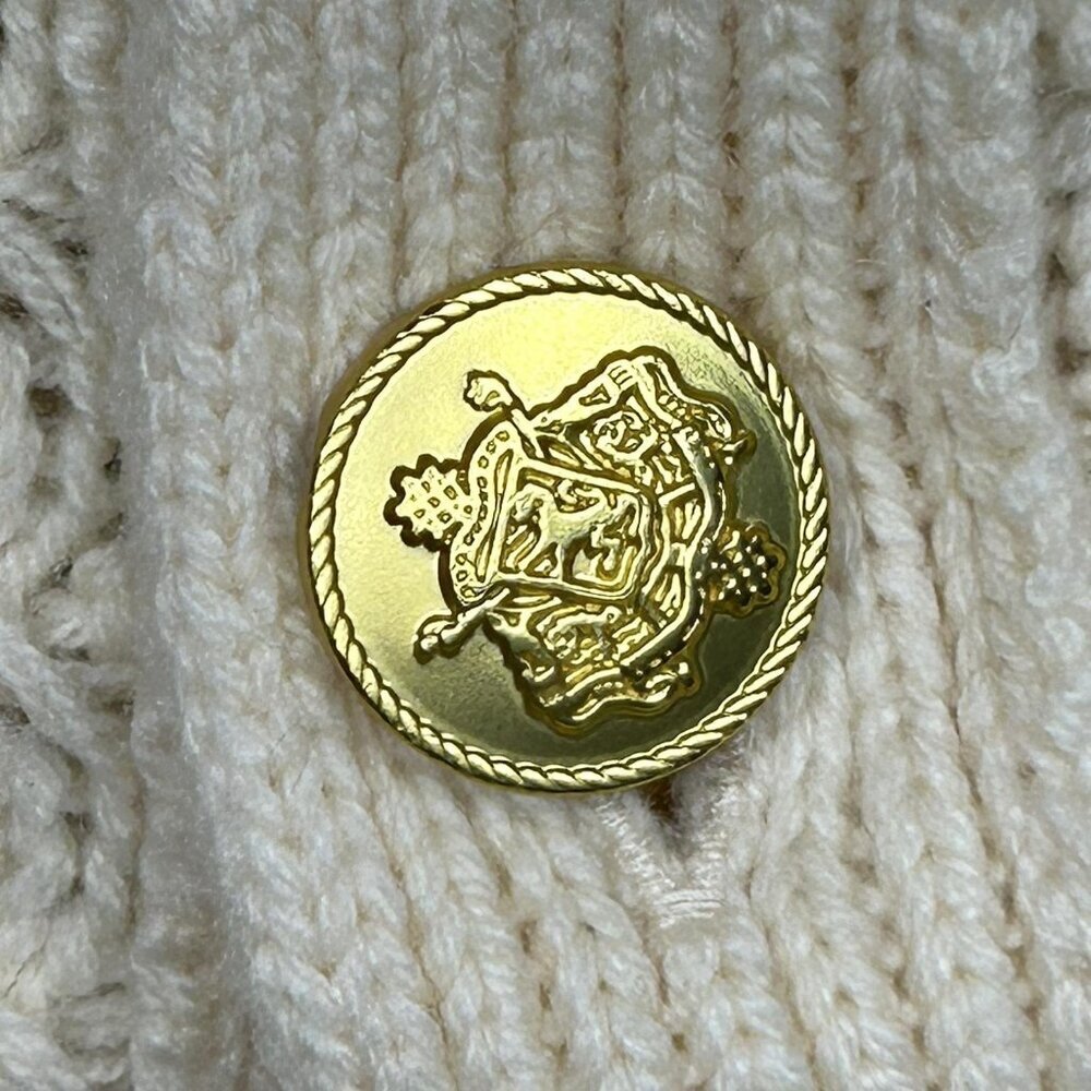 J Crew Sweater Womens XXL Cream Cable Knit Cardigan Ruffle Neck Gold Buttons - Picture 6 of 16